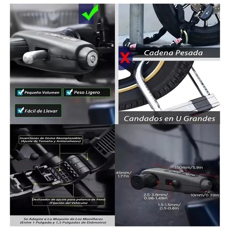 Candado Freno Manillar Moto Con Alarma