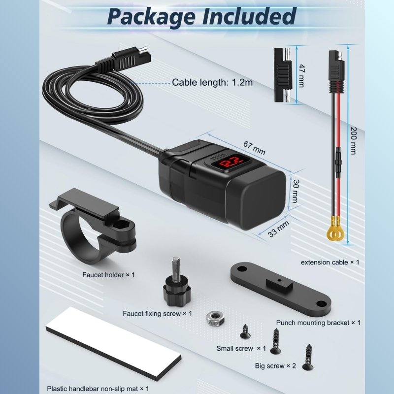 Cargador Moto Dual USB + Tipo C con Voltímetro Carga Rapida 18 W – 30 W DH25-1102
