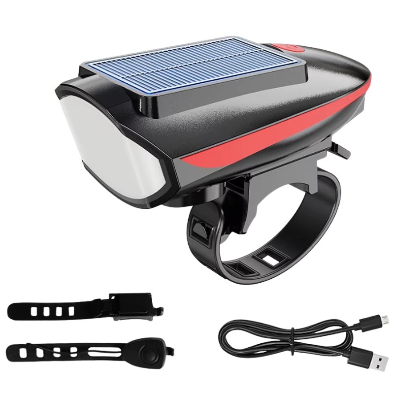 Luz Solar Usb Patineta/Bicicleta 3 en 1 con Bocina LED Faro Delantero + Pito